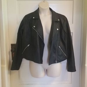 Faux Leather Jacket - Black w/ silver details